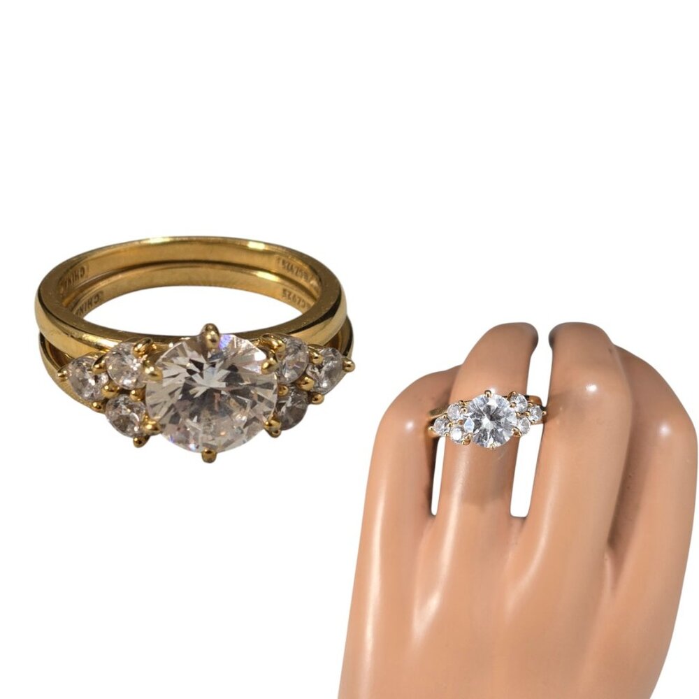 FE Vintage Women's Engagement Ring Set Sterling CZ Size 9